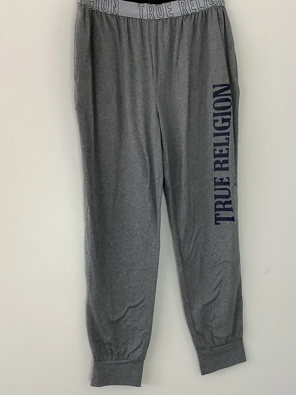 True Religion Heather Gray Jogger Pants with Navy Logo